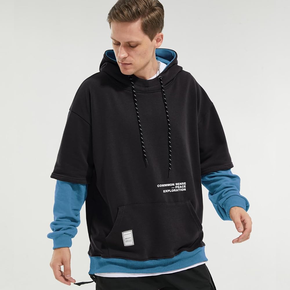 Eocicvvi Hoodie Mens Hooded Sweatshirt Patchwork Casual