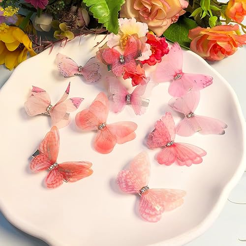 Miniatura 4 de Pinzas de mariposa para decoración de cabello rosa para niñas (rosa, 10 unidades)