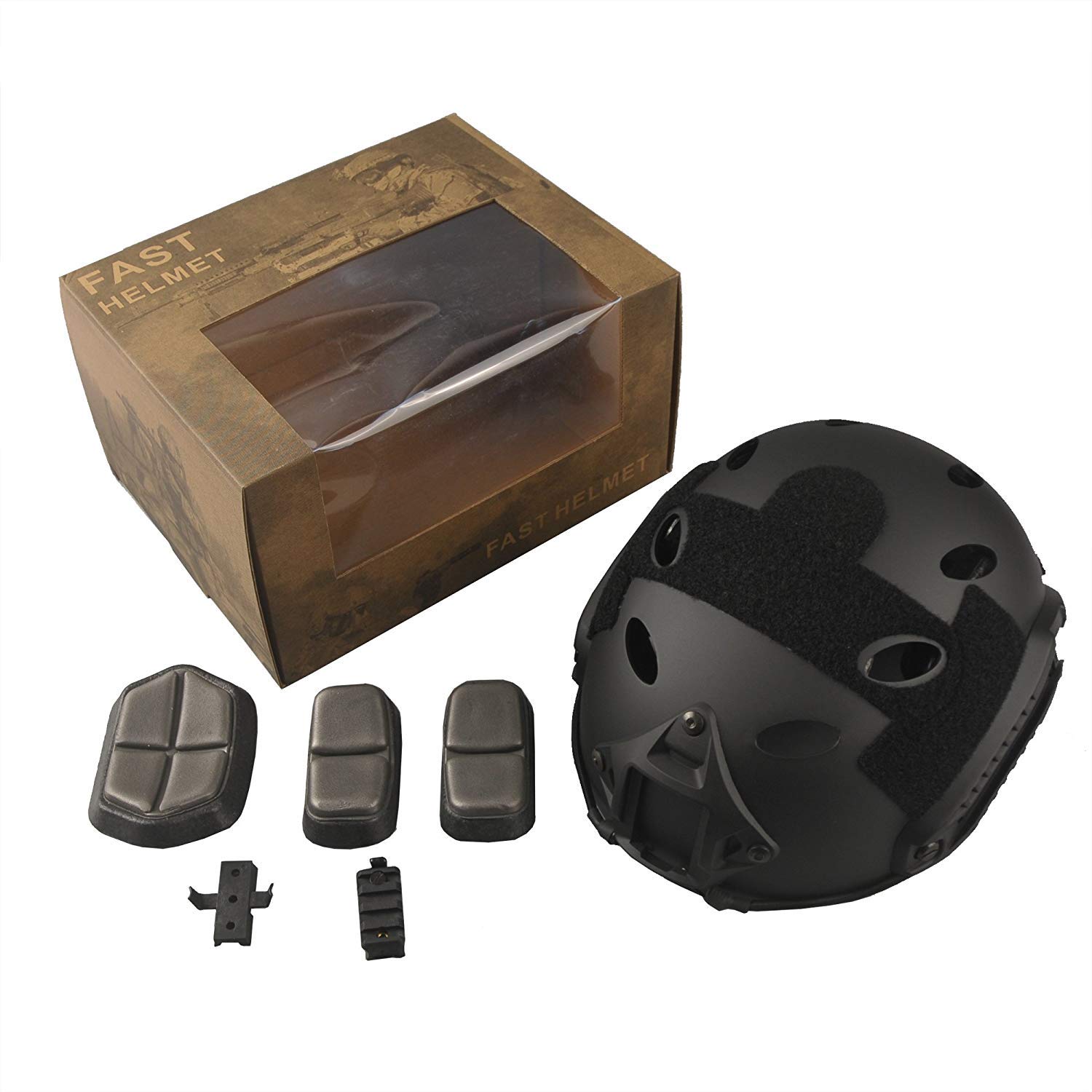 LOOGU Airsoft Ops Core Casque de Protection Tactique (Fast BJ & PJ) avec Coussinets et Rails latéraux pour Les Loisirs, l'extérieur, Le Paintball