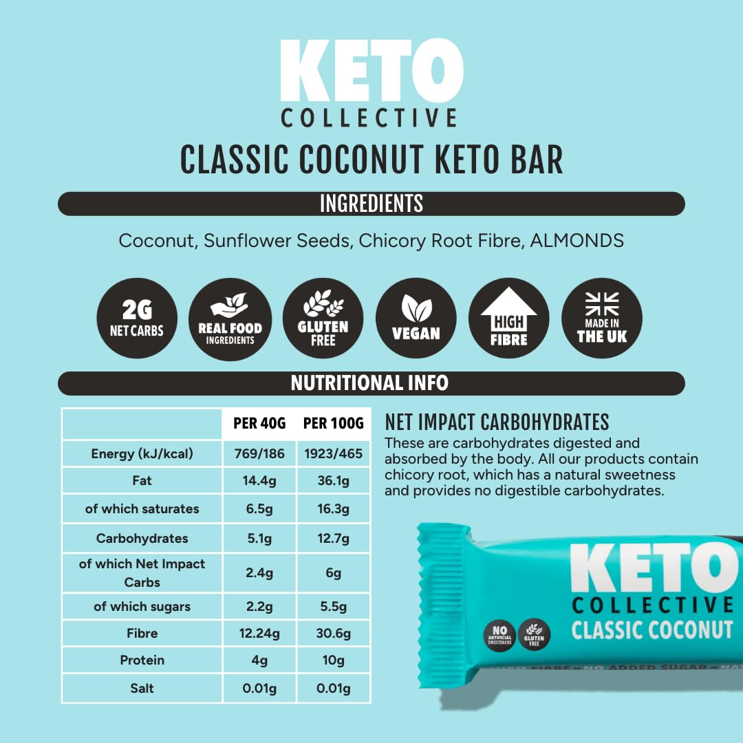 Keto Collective Barres Keto - NOUVELLE RECETTE - 15x40g | 3g de Glucides Nets | Snacks Cetogene | Haute en Fibres | Ingrédients Naturels | Snacks Keto | Sans Gluten | Vegan