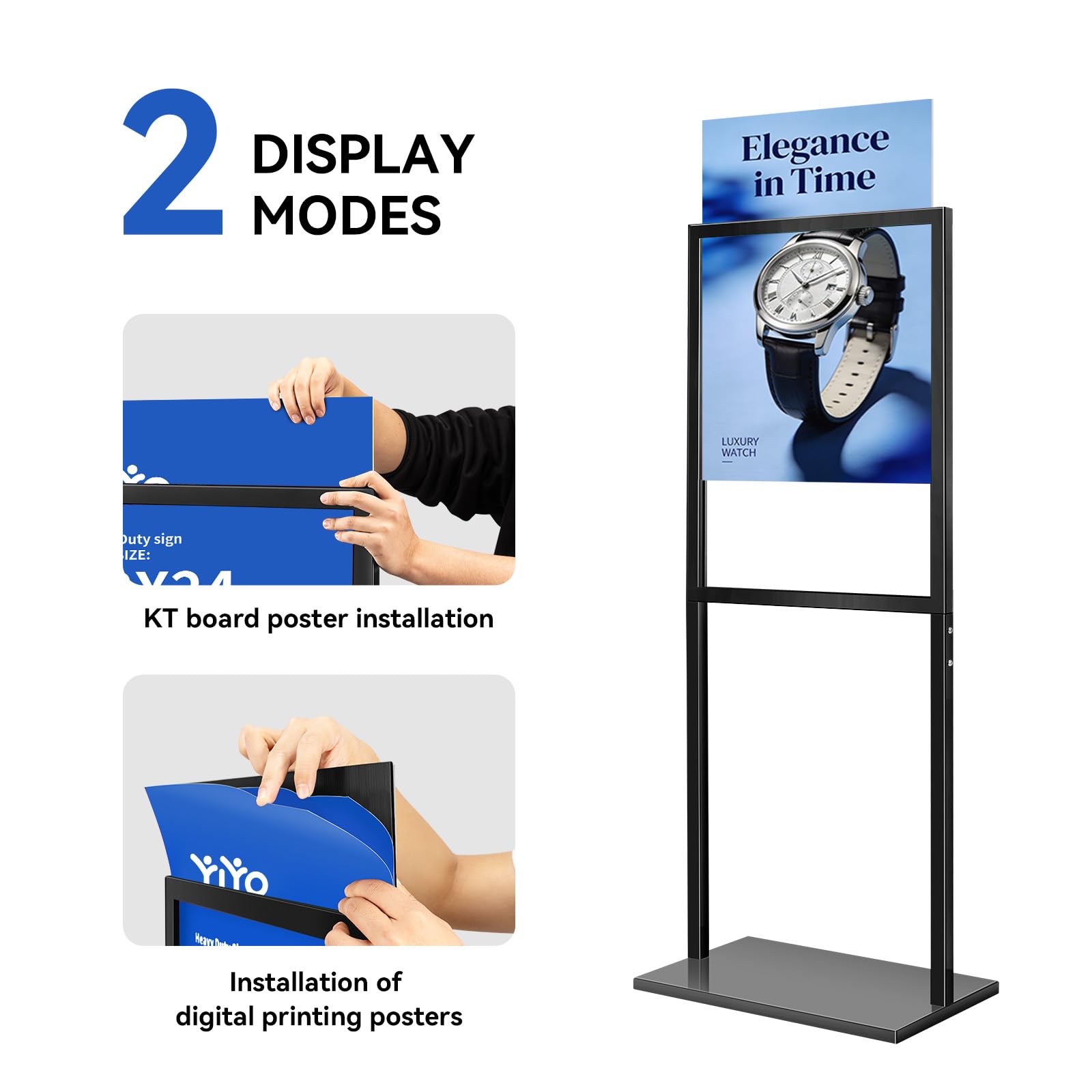 YIYO Exhibidor Porta Carteles, Soporte de suelo para carteles, soporte de póster de pedestal resistente para exhibición, 18 x 24 pulgadas, soporte de letrero de póster de doble cara deslizante de pie