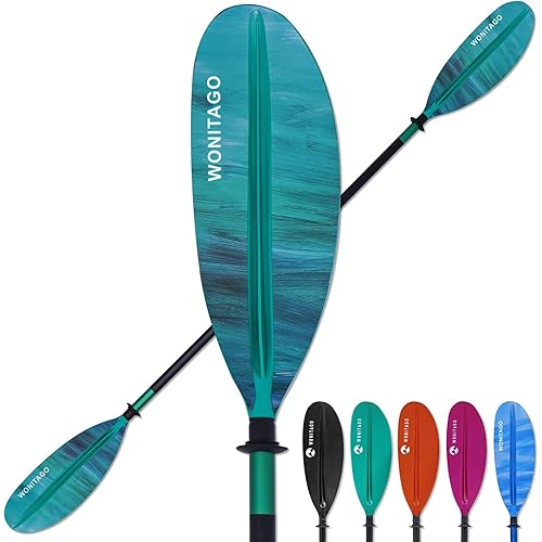Kayak Paddle with Aluminum Shaft and Reinforced PP Blade, Floating Kayak Oar for Kayaking Canoeing and Boating, 220 cm/86 inches - 230 cm/90 inches