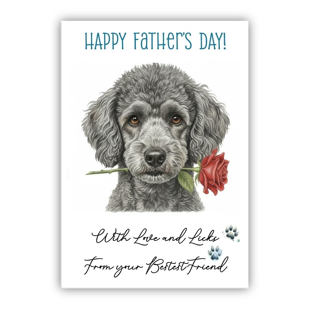 Father’s Day Card From the Dog – Cute Fathers Day Pet Card – “With Love and Licks” – Multiple Breeds Available (• Poodle grey) — image 1