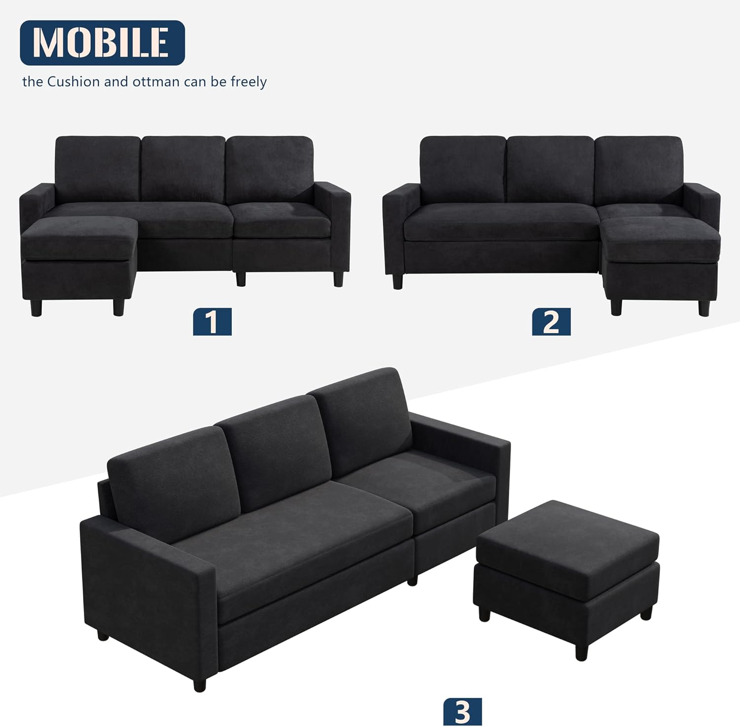 Buy JY QAQA Convertible Sectional Sofa Couch, LShaped Couch with