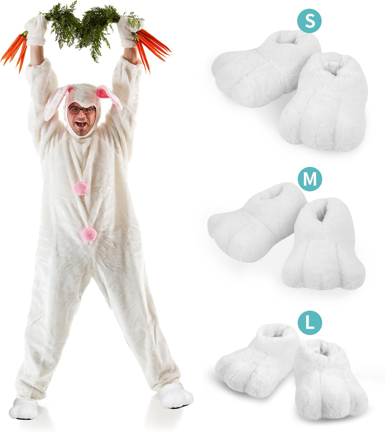 yeload Adults & Kids Rabbit Slippers, Unisex White Bunny Feet Shoes for Easter, Costume Party, Cosplay, Stage Performances - Image 4