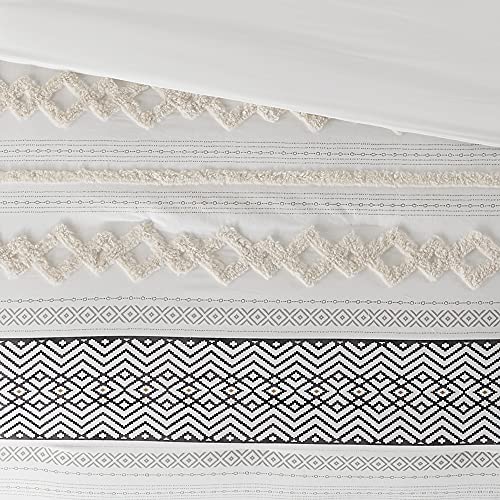 Image of Hyde Lane Boho Queen Comforter Set - 3-Piece Shabby Chic Bedding Sets, Farmhouse Bed Comforter with 2 Pillow Shams, All Season Cotton Top, Ivory Tufted Pom Pom