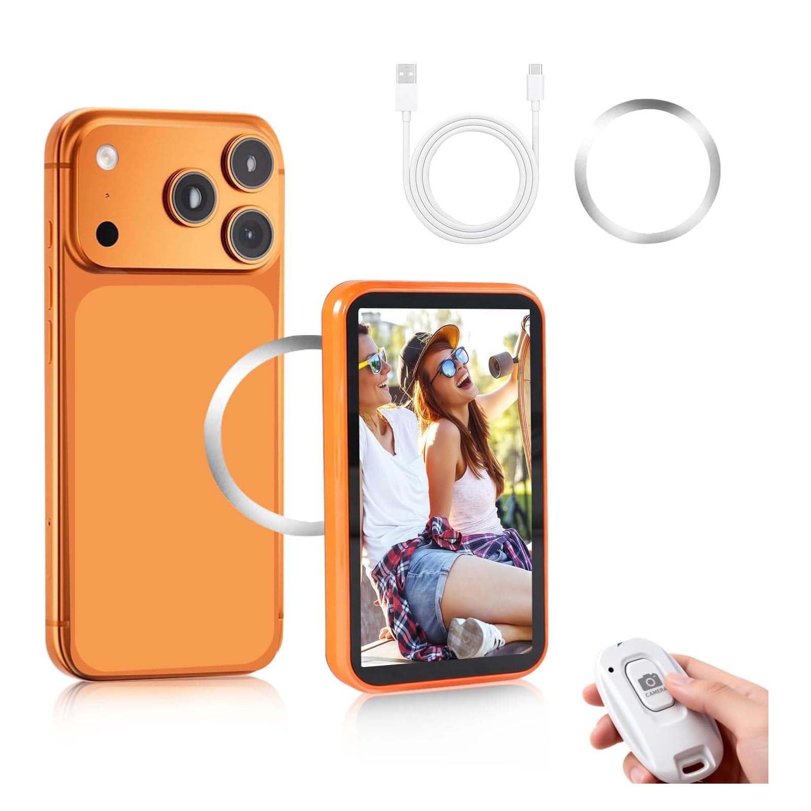 RUIZHI Handy Selfie Monitor, Magnetischer Vlog Bildschirm Selfie Monitor mit Lautsprecher, Große Reichweite, Smartphone Rückkamera für iPhone & Android, Kabellos