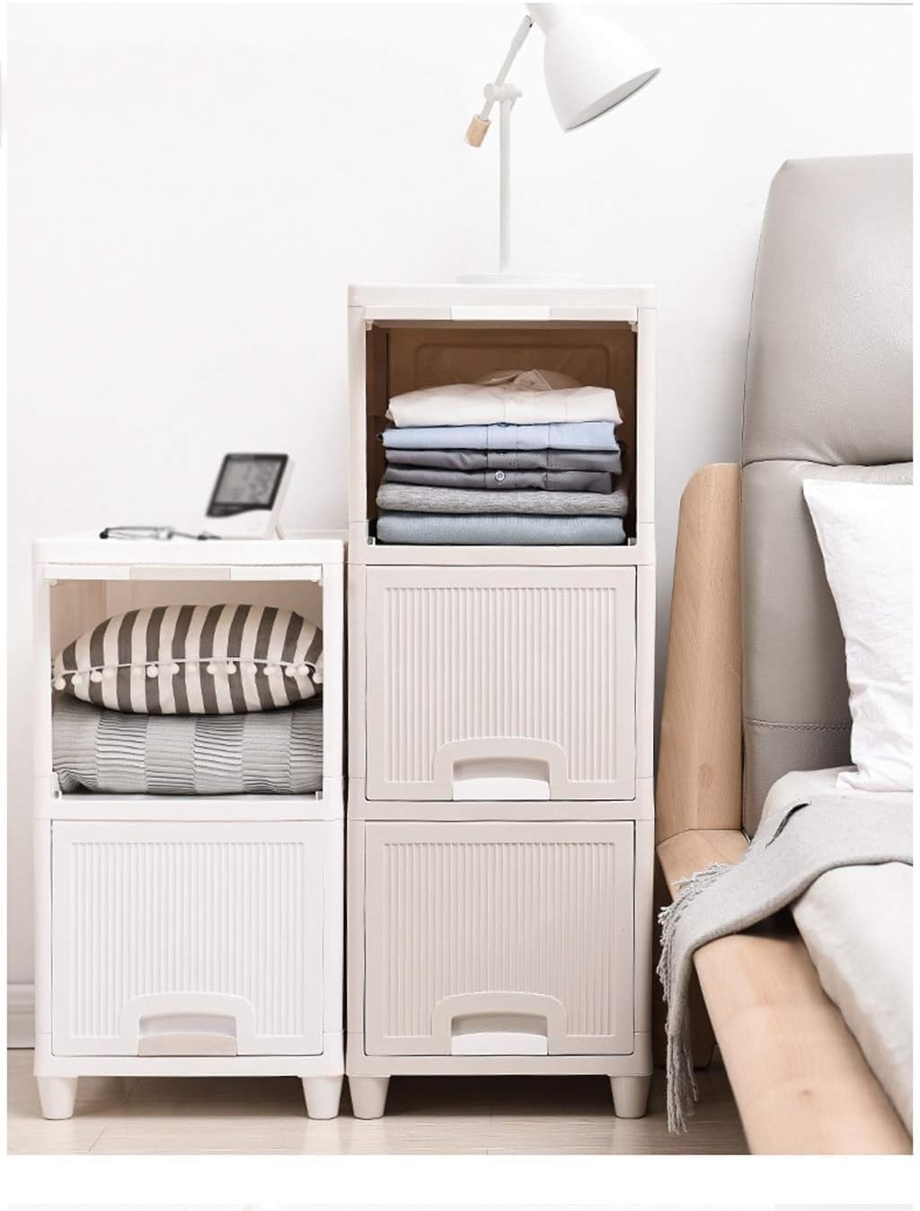 Arena 4 Tier Storage Cabinet for Clothes - Portable Plastic Wardrobe Almirah With Adjustable Shelves for Home (Model 1, White) 4