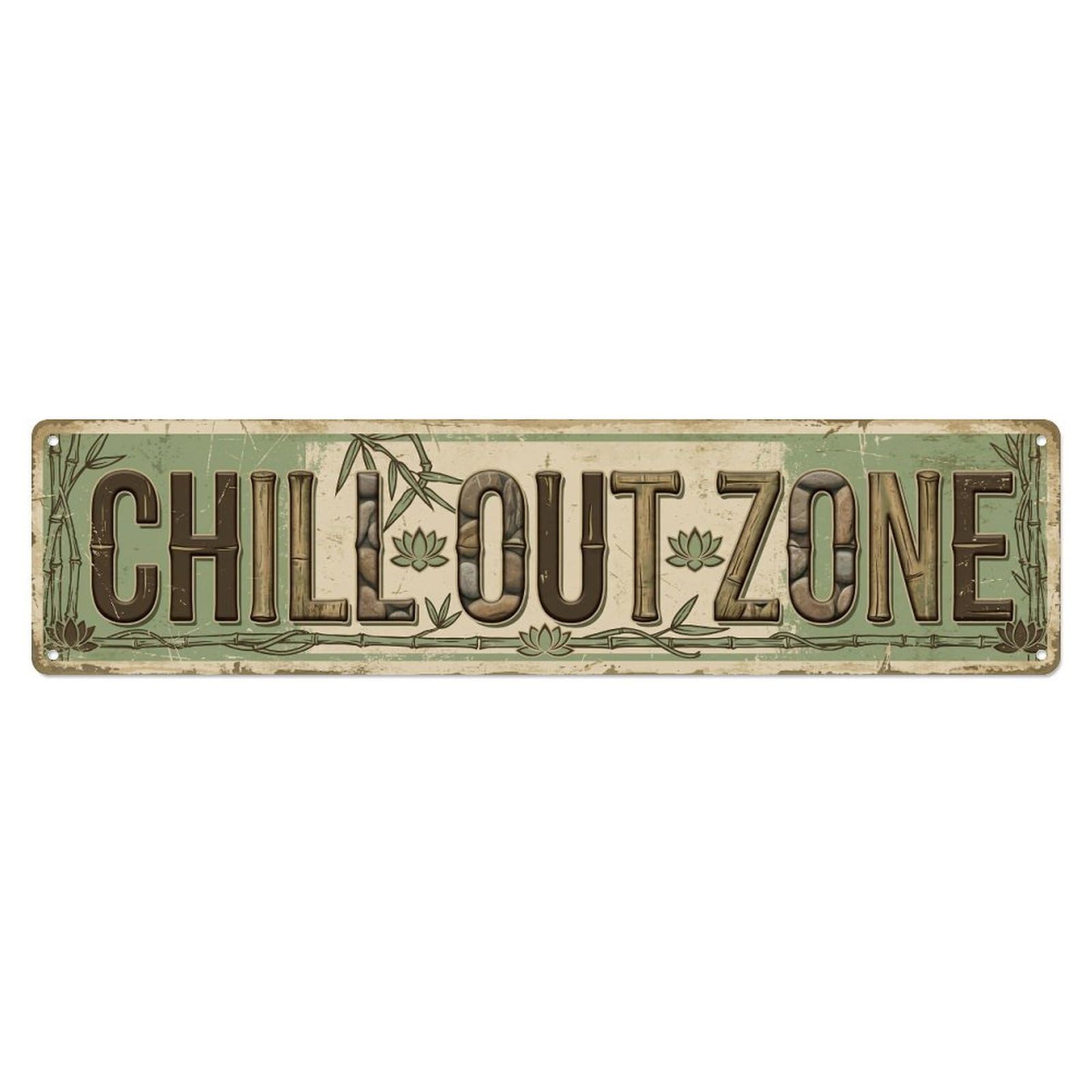 Chill Out Zone Faded Retreat 1 Metal Tin Skinny Sign Plaque Wall Decor for Cafe, Club Bar, Office, Home Garden Metal Poster 4x16Inch