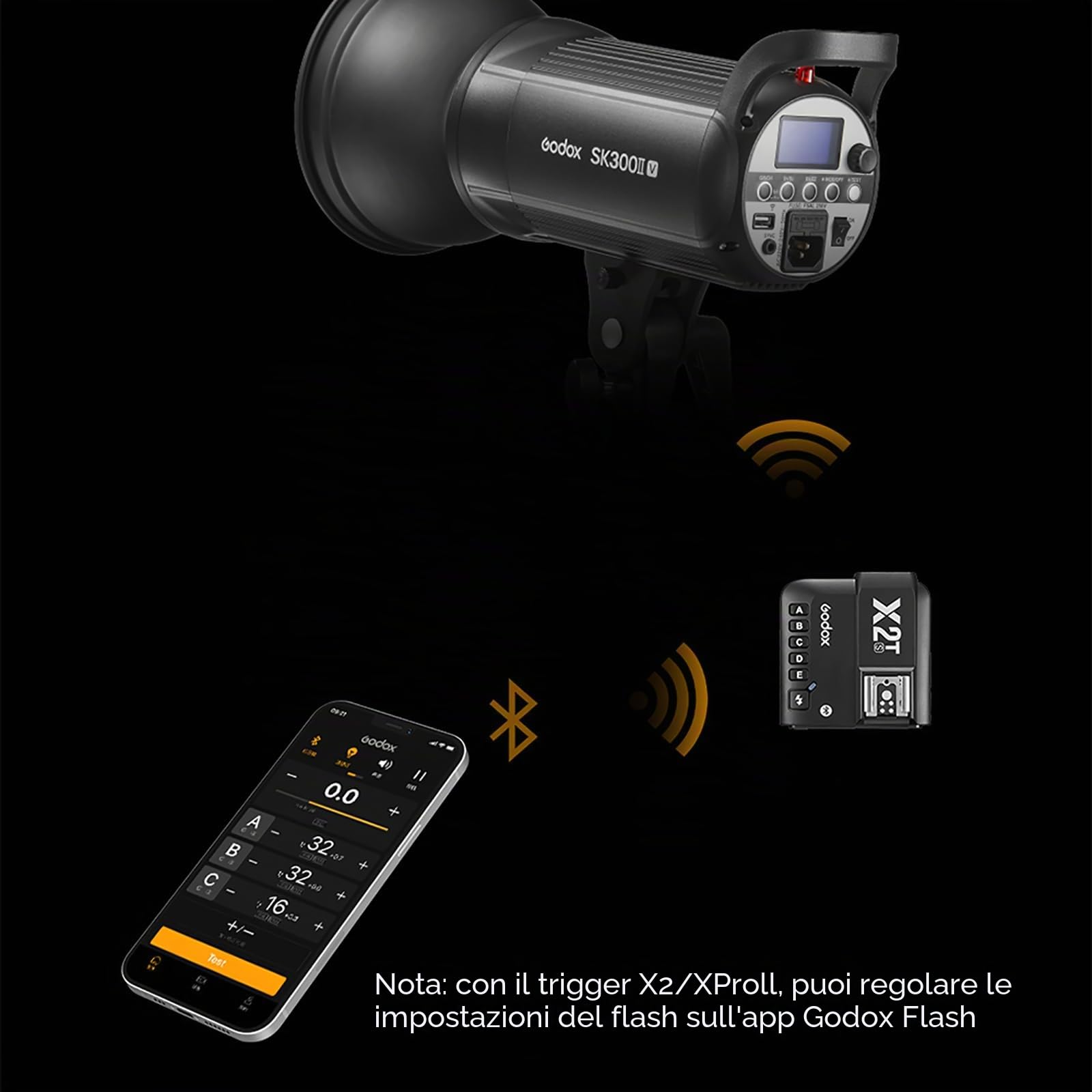 GODOX SK400II-V 400Ws Photo Studio, 2.4GHz GN65 5600±200K Strobe Light | Bowens Mount, con LED Modellabile Lampada, Tempo di Riciclaggio 0.1-1.5s, Sistema X Wireless 2.4GHz
