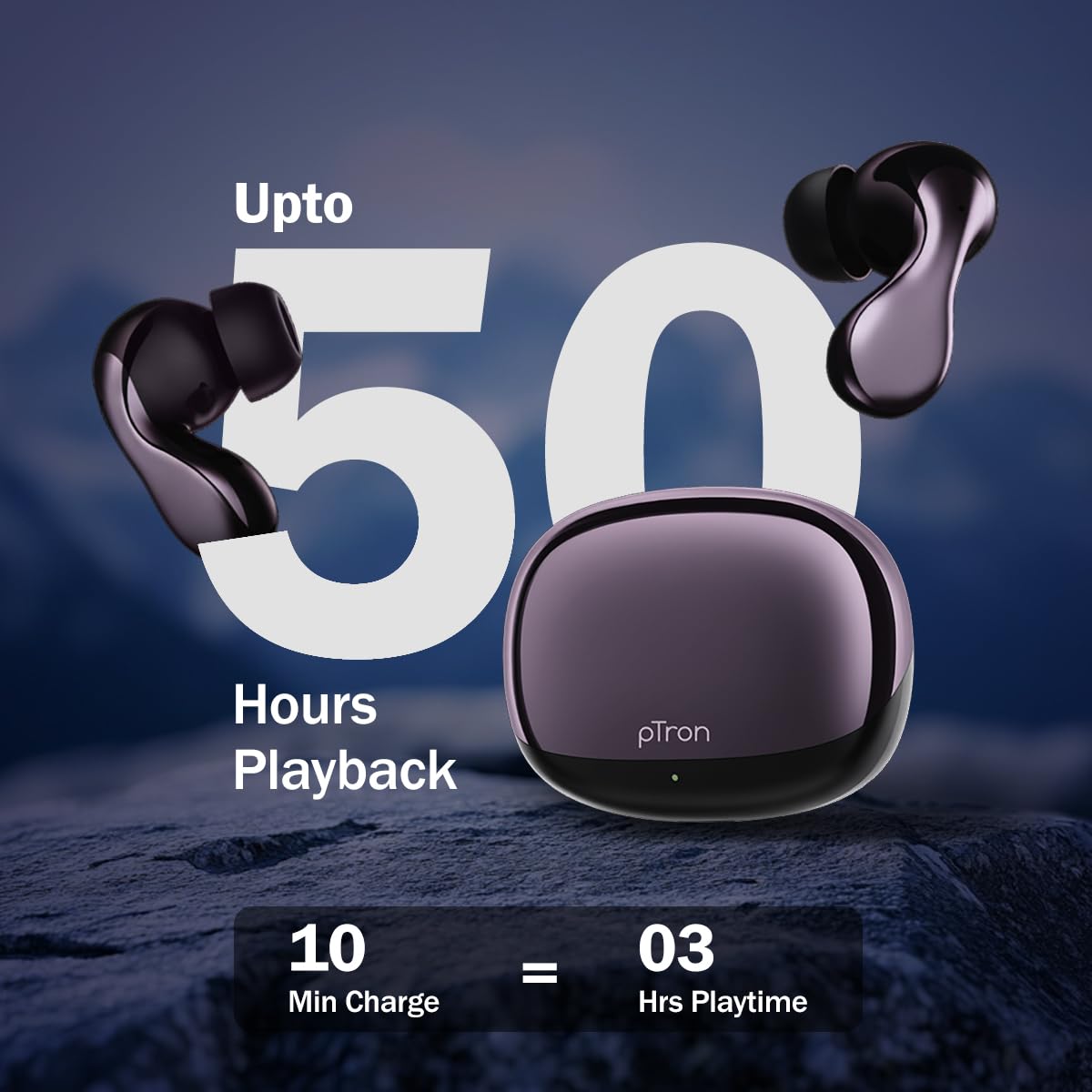 pTron Bassbuds Tango in-Ear TWS Ear Buds w/Custom EQ, 50hrs Playtime, Pristine Sound, Dual Mic, TruTalk ENC Calls, Mobile App,Wireless Bluetooth V6.0,Touch Controls,Type-C Charging, IPX5 (Nexua Black) — Amazon image 4