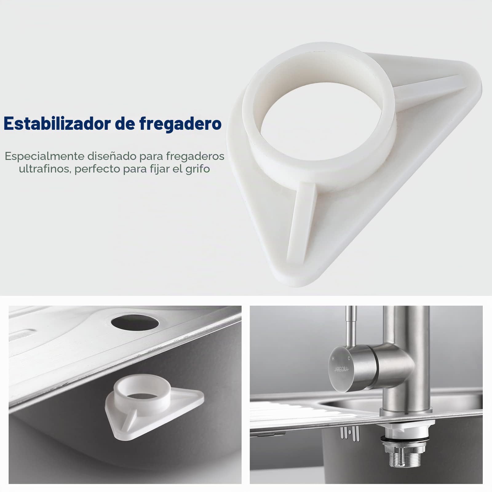 ARCORA Grifo Cocina Extraíble 360° Giratorio, Grifo Monomando Acero Inoxidable con 2 Modos de Chorro, Compatible con Fregadero Doble, Cromado