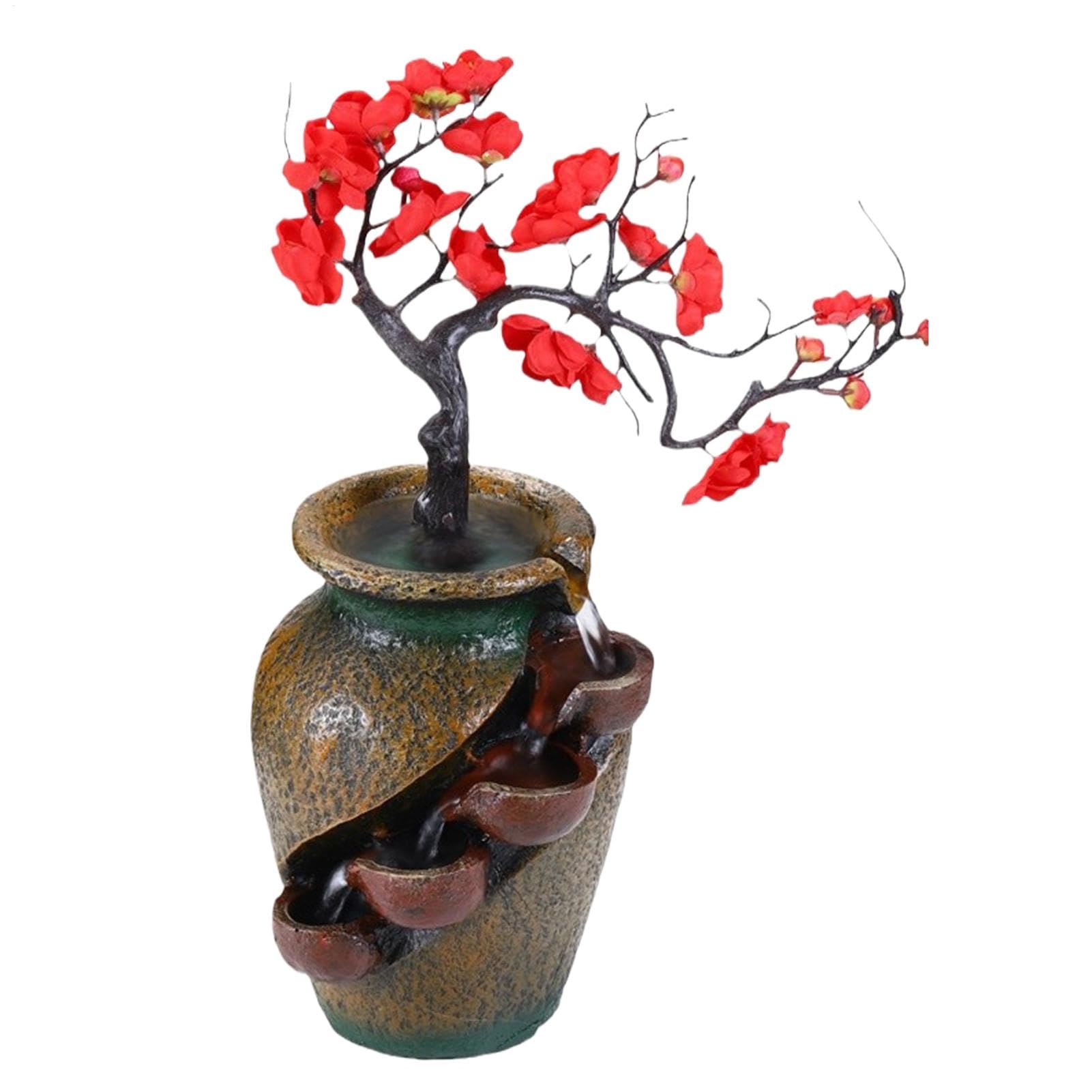 Fuente Di Agua Interior, Fuente De La Cascada Interior, De Fuente De Agua Di 4 Livelli Con Árbol Artificiale | Adorno De Escritorio Que Fluye, Decoración Del Hogar De Relaja