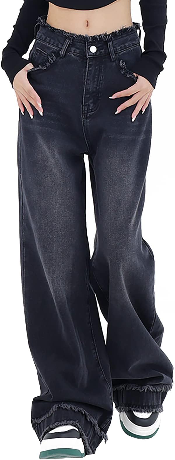 LONGYIDABaggy Jeans for Women Y2K Stretch High Waisted Straight Wide Leg Denim Jeans Trousers