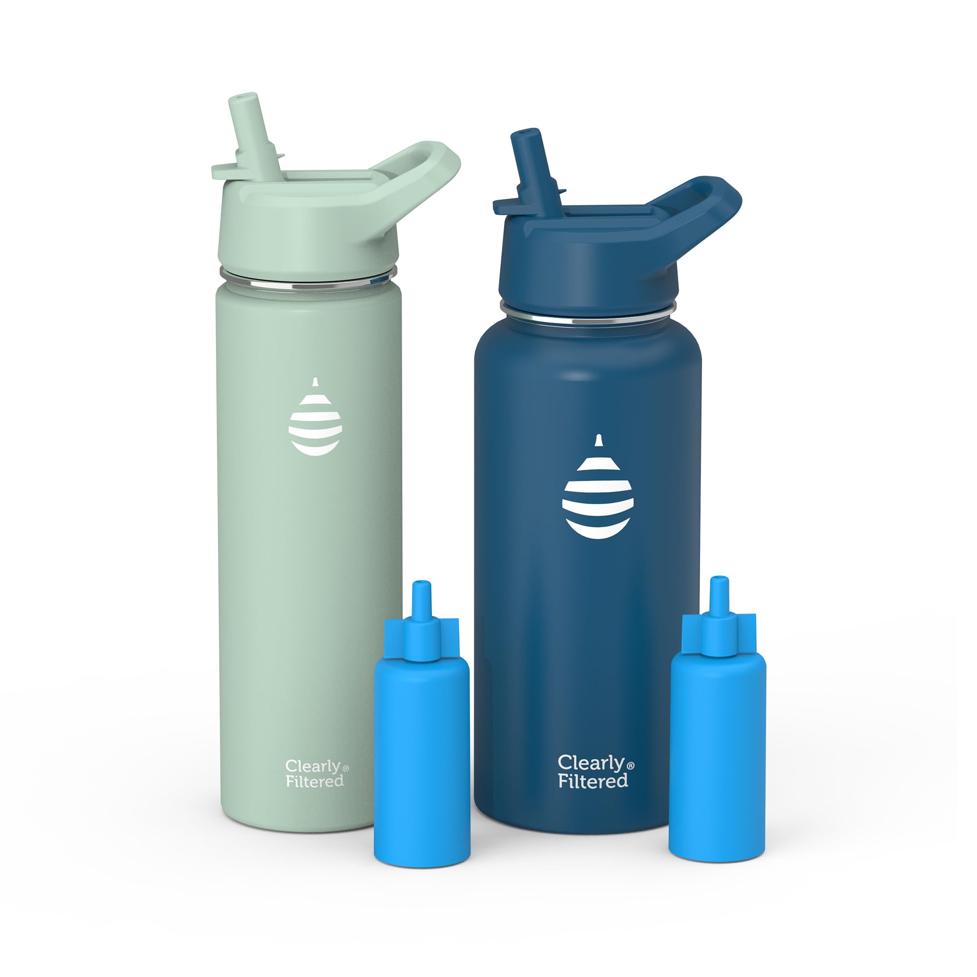 Clearly Filtered Water Bottle Bundle 20oz Mint 32oz Navy Blue Removes 220 Contaminants Double-Wall Insulated Stainless Steel BPA