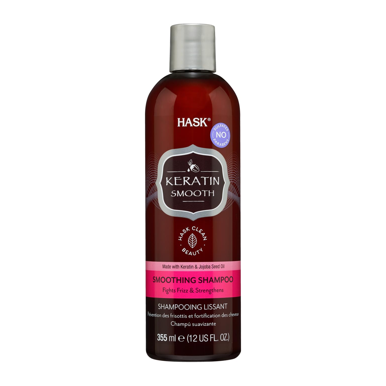 HASK Keratin Smooth Shampoo With Keratin Protein 355 ml | For Damage Hair, Reduce Frizz | Free Of Sulfates & Paraben