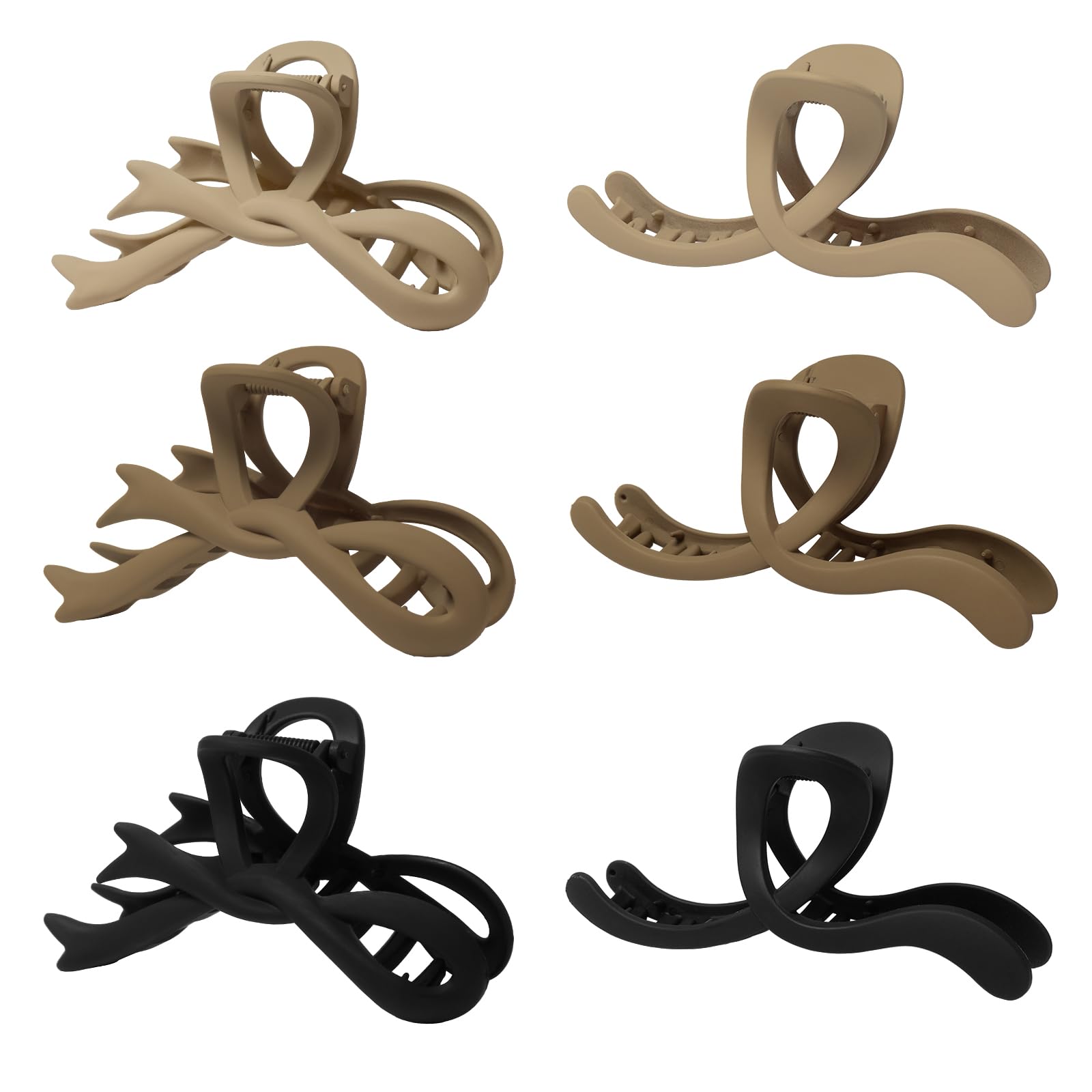 COLLIBEL 5.2 Inch Extra Large Claw Clips - 6 Pcs for Thick Hair, Women's Matte Bow Ribbon Style Hair Claws