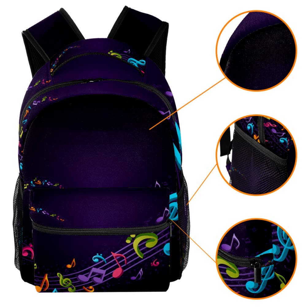 Lorvies Rucksack mit Musiknoten und Schulterriemen für Schule, Studenten, Reisetasche