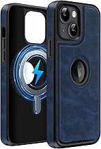 MOBESV Lederhülle mit Logo-Ansicht für iPhone 13 6,1 Zoll, Magnetisch Handyhülle kompatibel mit MagSafe, Dünn Klassische Elegant Hülle, Königsblau