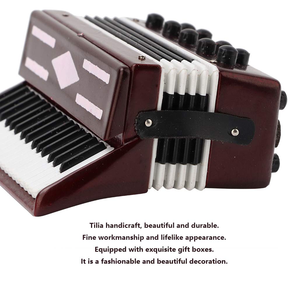 6CM Miniature Red Wooden Accordion Model with Delicate Box, Fashionable Musical Decoration for Desktop, Made of Durably Tilia Wood, Fine Workmanship, Exquisite Lifelike Appearance