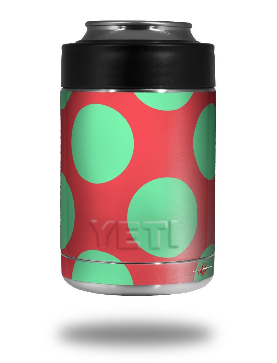Kearas Polka Dots Green On Salmon - Decal Style Skin Wrap fits Yeti Rambler Colster and RTIC Can (Cooler NOT Included)