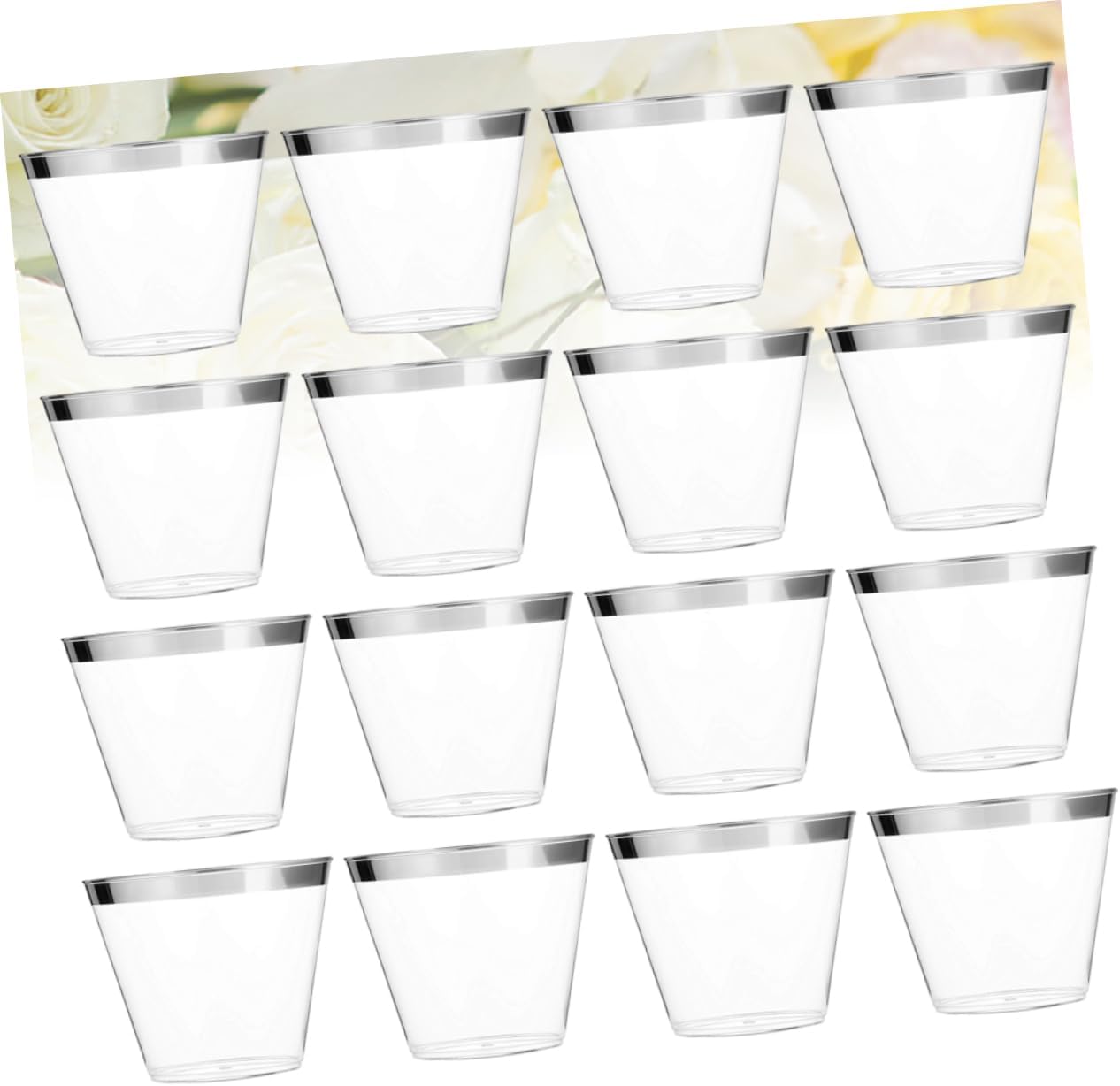 Zerodeko 100 Pack Disposable Plastic Cups Large Capacity Tableware for Wedding Birthday Party Supplies (Hot Stamping Brim)