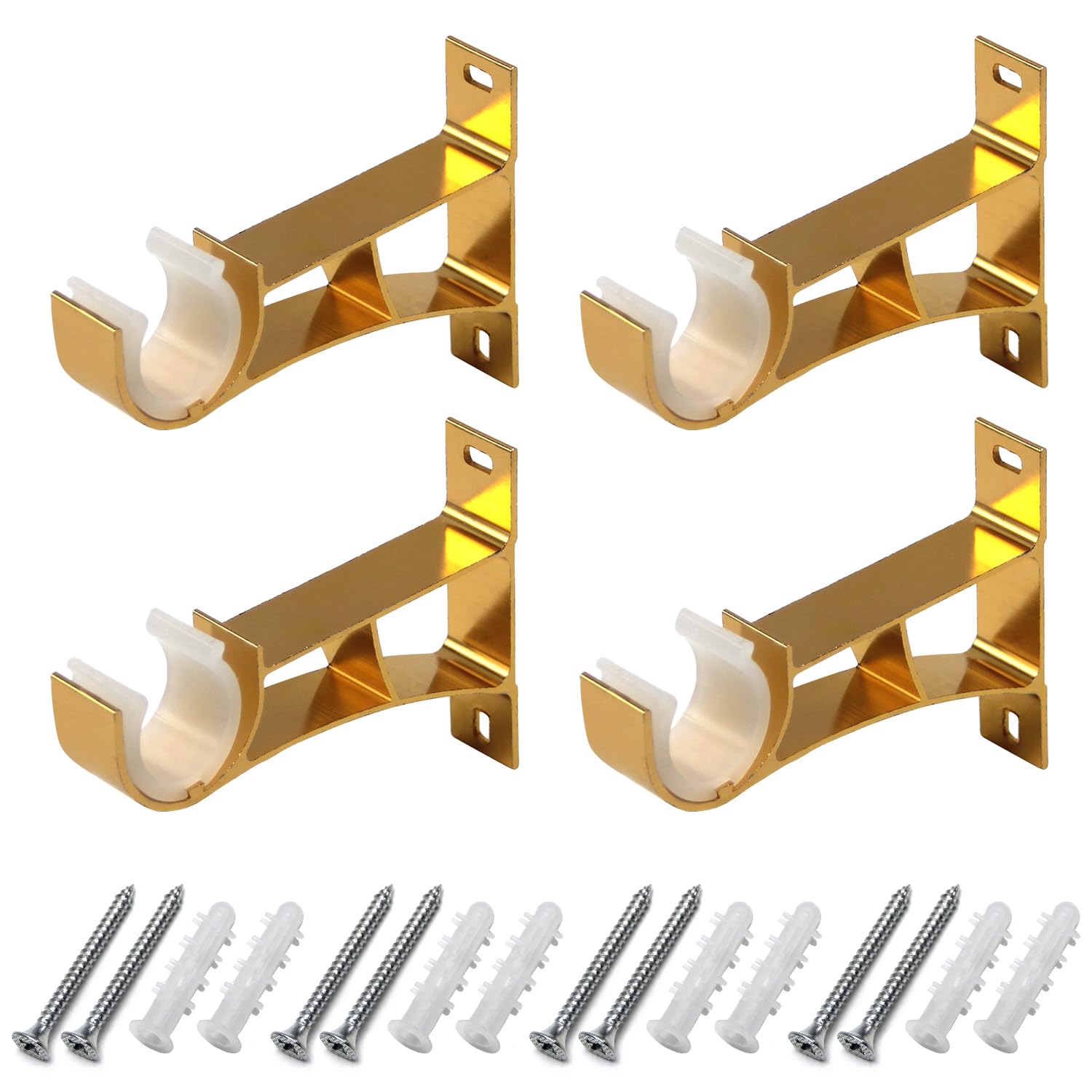 Aluminum Alloy Curtain Rod Bracket Fits Up to 25-28mm Curtain Rod, Sturdy Metal Medium-Thick Single Rod Bracket Tyrant Gold 4Pcs