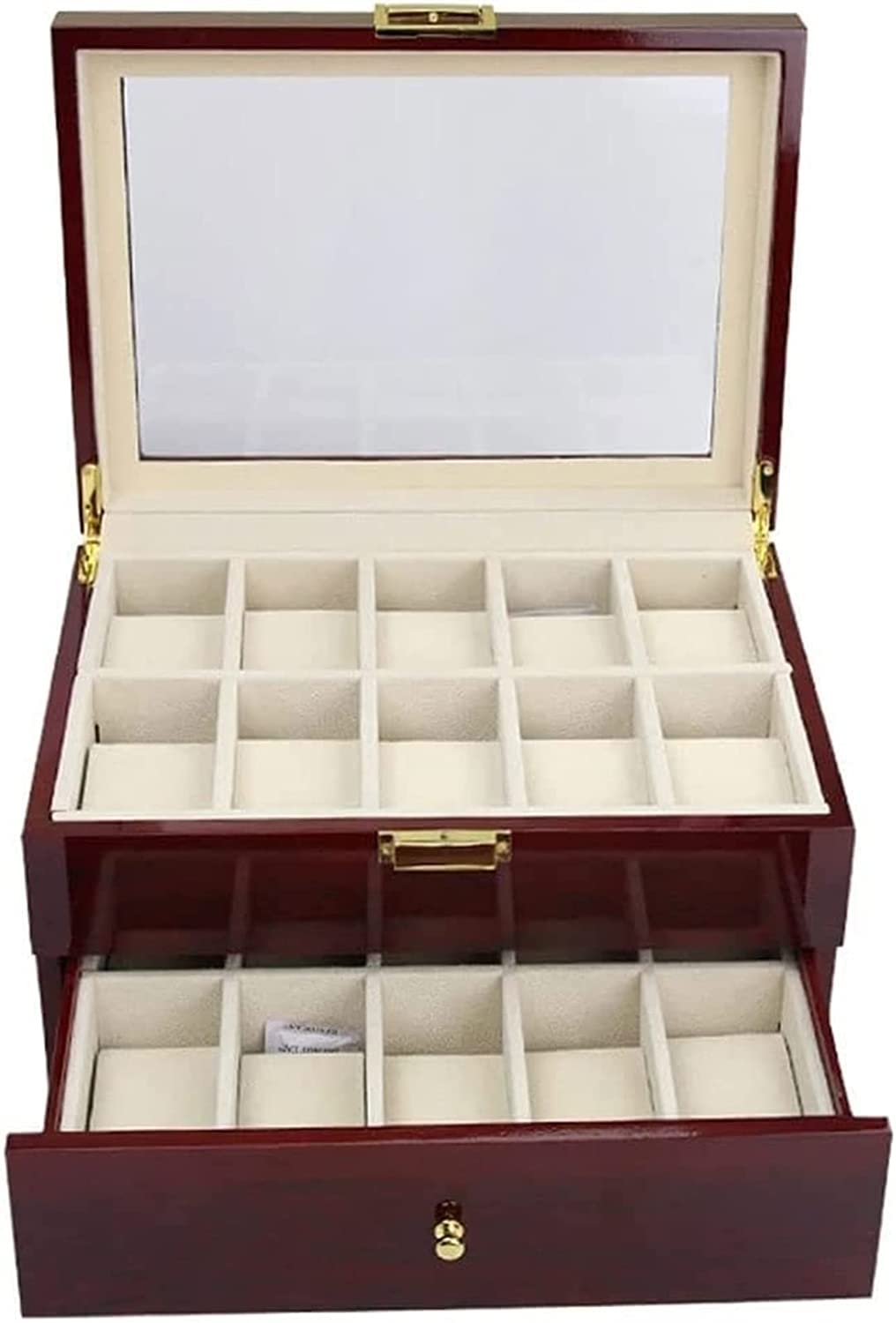 TIANQIHAO Wooden Case Finish Watch Storage Box Display Cabinet With Glass Transparent Top Can Accommodate