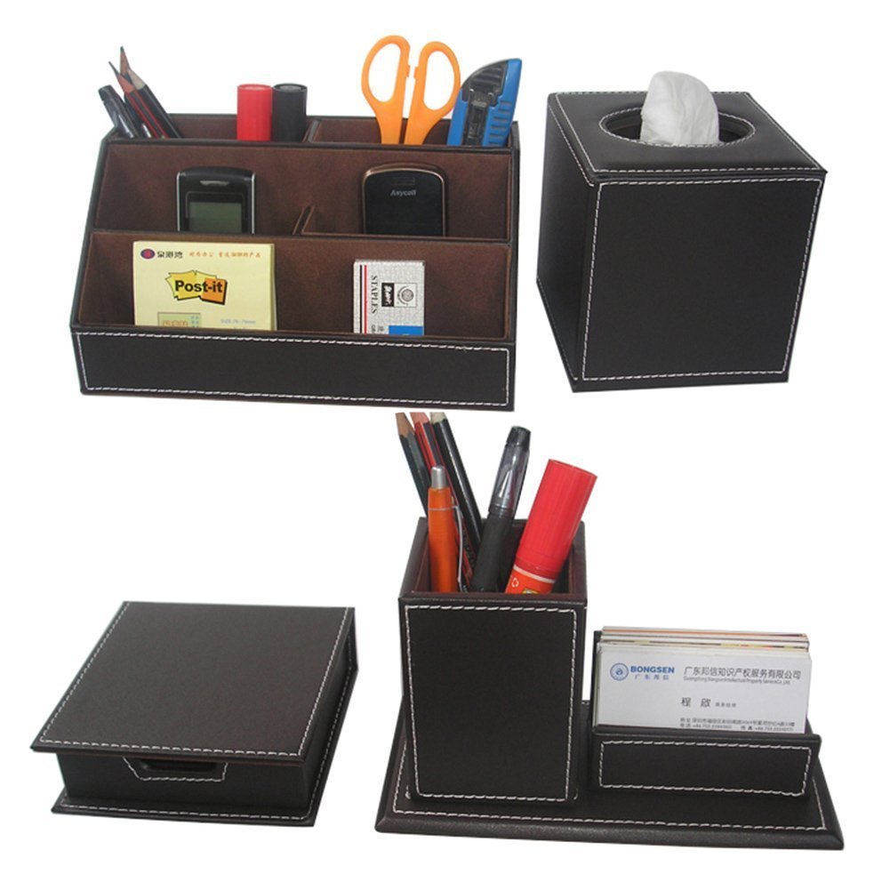 Kingfom - Organizador de escritorio de oficina (4 piezas), color T42-4-Brown