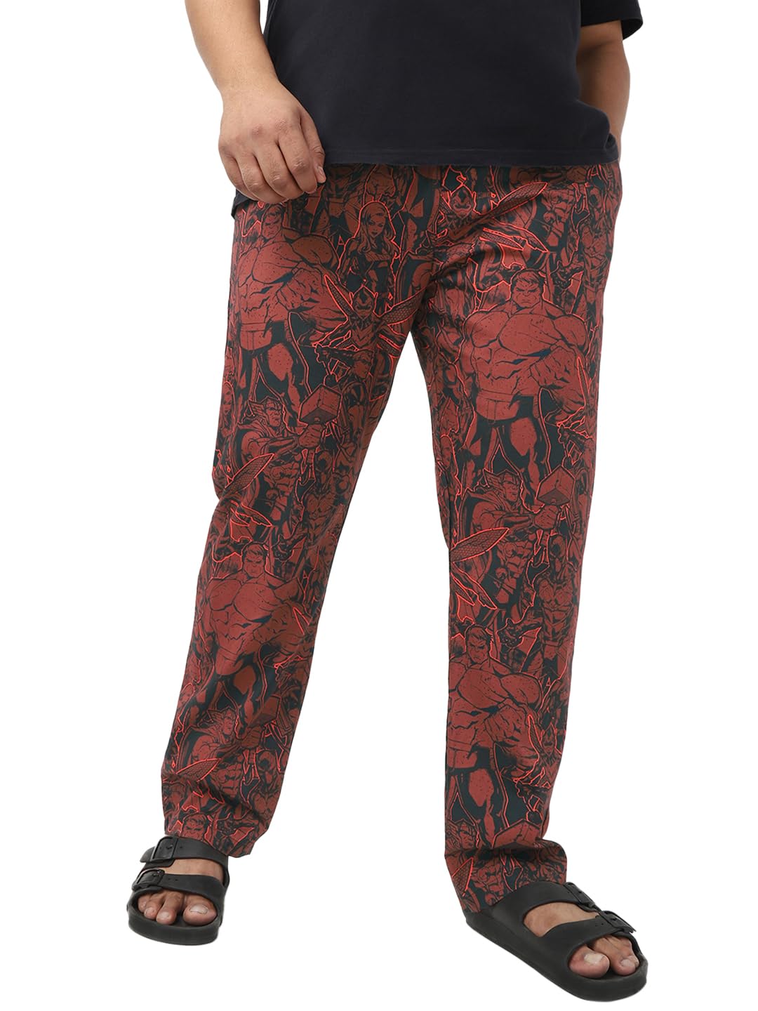 bewakoof Plus Official Marvel Merchandise Men's All over printed Regular Fit Poplin Plus Size Pyjama_642212_Red_4XL-picture-27