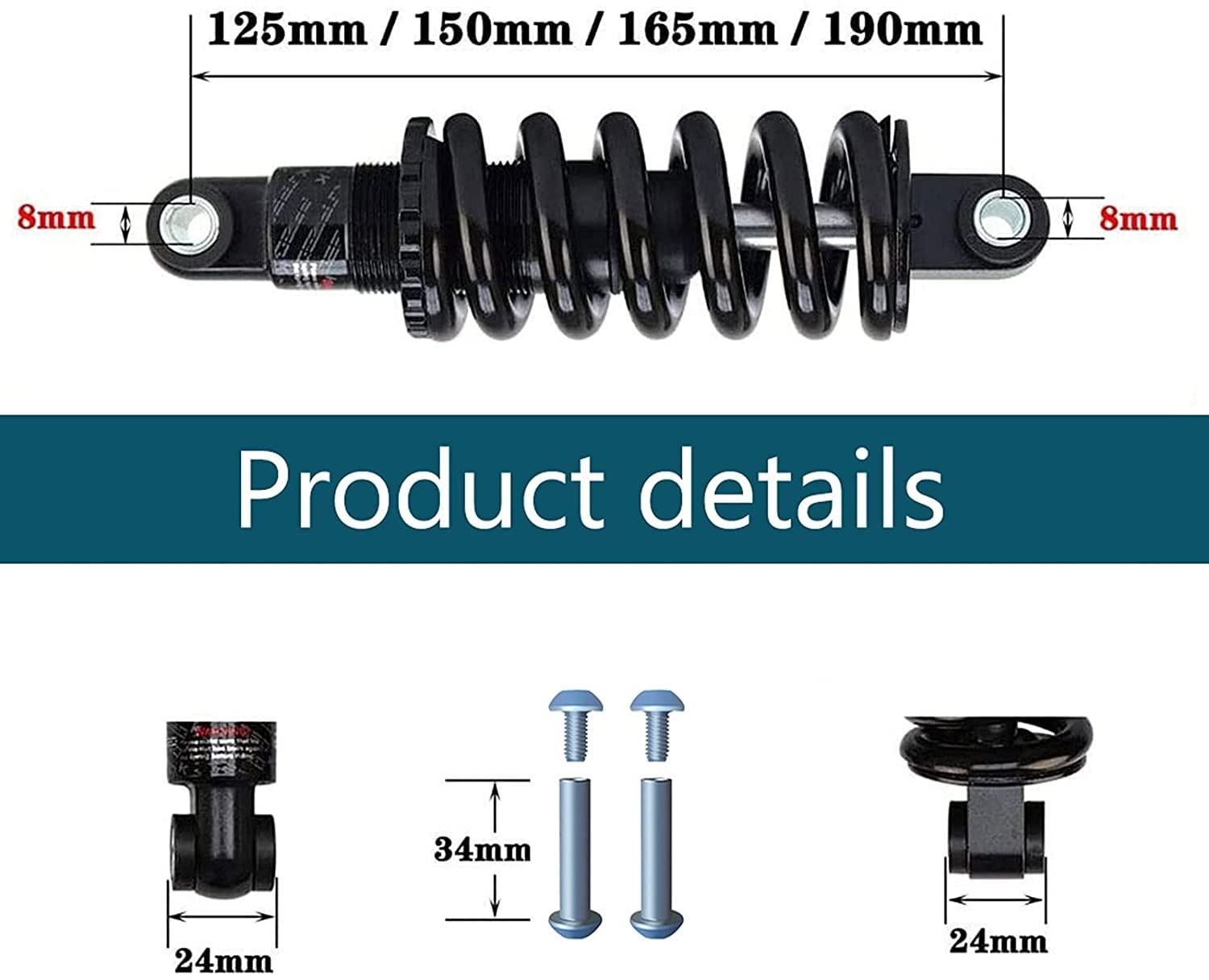 Amortiguador Reemplazo del Amortiguador Trasero de Bicicleta montaña, Resorte Tubo 125mm, 150mm, 165mm y 190mm(125mm-850lbs)