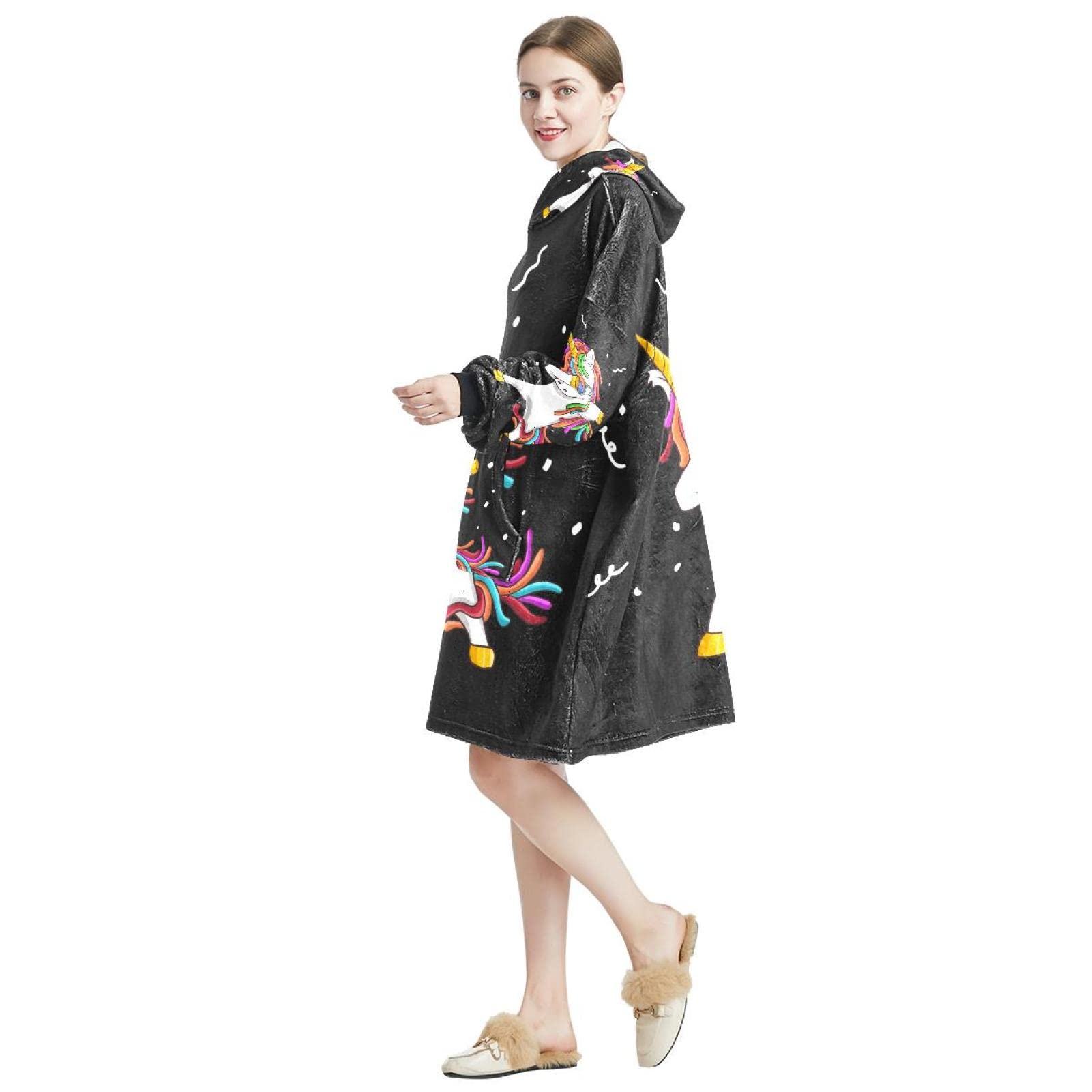 Felpa con cappuccio oversize, coperta in flanella Sherpa con cappuccio e tasca per adulti, uomini e donne, hip hop dab carino unicorno danza