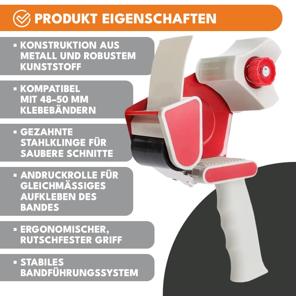 KRUMAD Dozownik taśmy 48-50 mm – wytrzymały dozownik taśmy klejącej z ergonomicznym uchwytem – ręczny dozownik taśmy do pakowania – dozownik taśmy klejącej do przeprowadzki, magazynu i biura