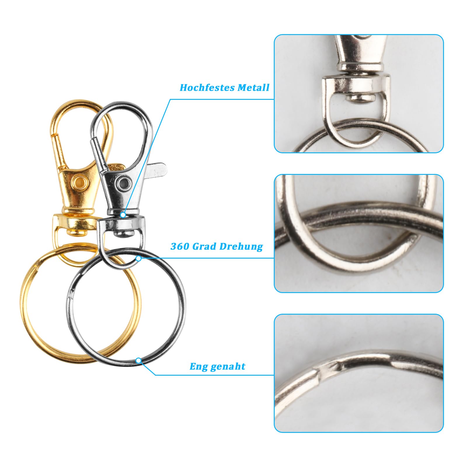 Set di 10 hardware portachiavi / anello d'argento + linguette in