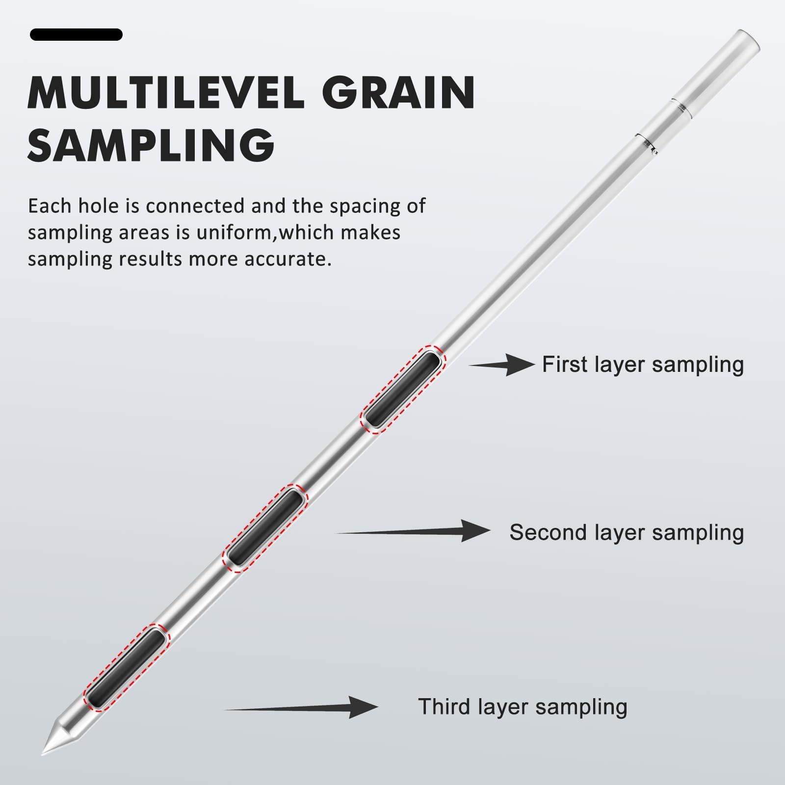 Campionatore di sonda per cereali in acciaio inossidabile, strumento di campionamento a 3 zone per polvere di riso e mais di grano, test del suolo per agricoltura per giardino agricolo