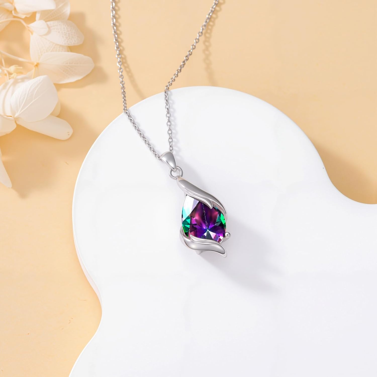 Birthstone Necklace for Women 925 Sterling Silver Teardrop Pendant Fine Jewelry Birthday Gifts for Her Wife Mom - Image 5
