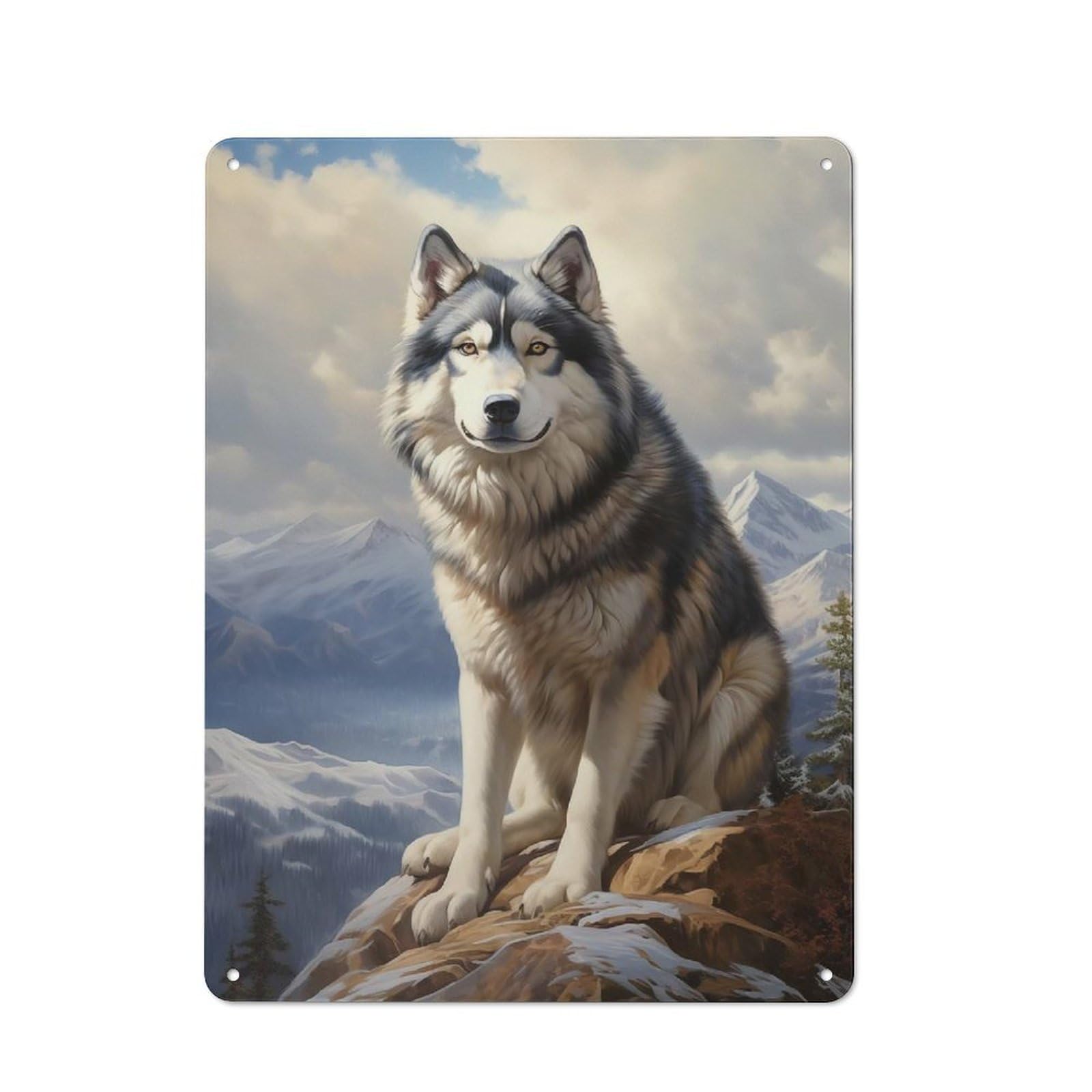 Junmoney Style-14 Alaskan Malamute In Mountain Landscape Retro-Style Tin Wall Plaque 40X30cm For Café Or Home Bar, For Themed Interiors In Cafés And Home Bars