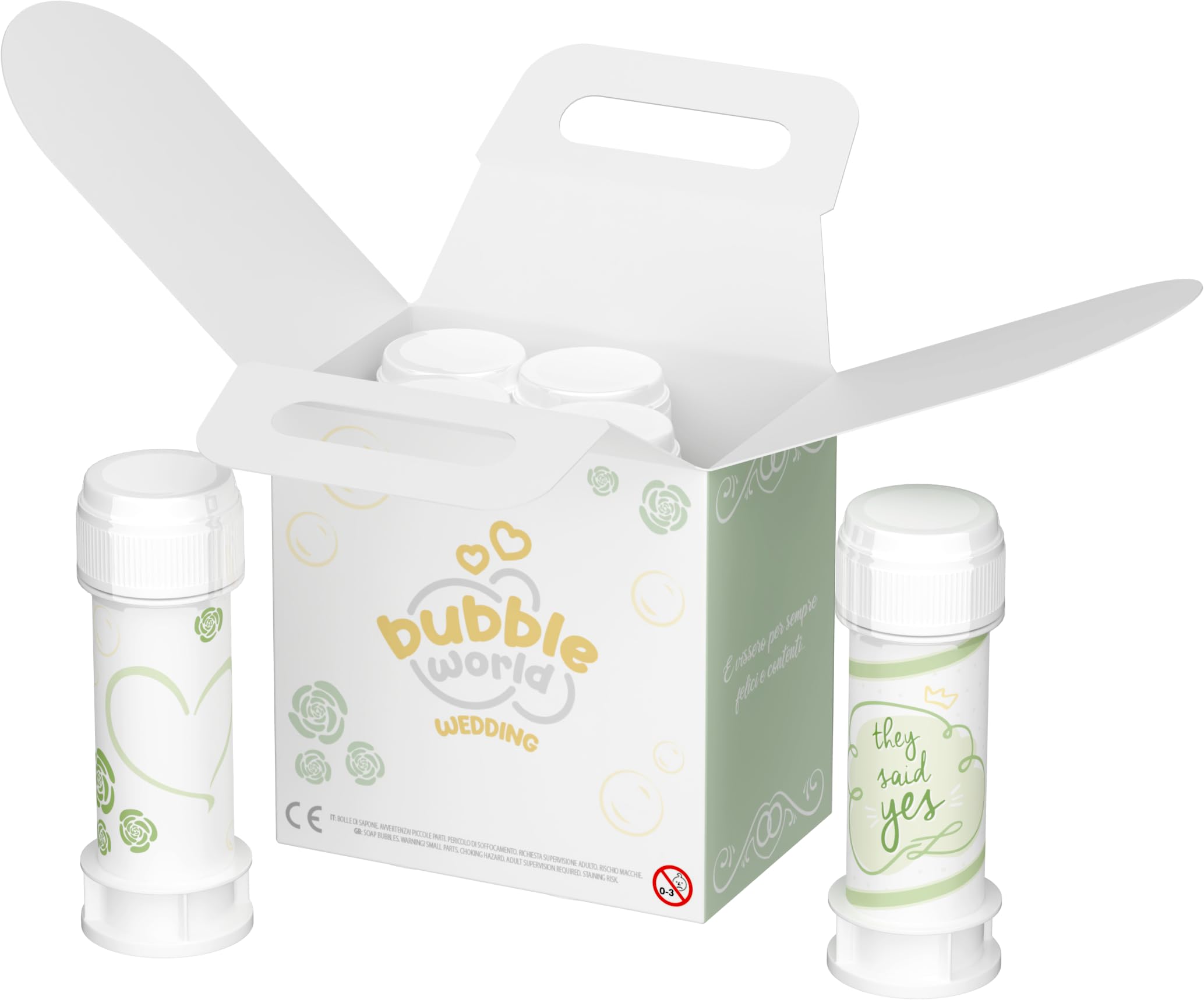 Bubble World - Wedding Natura - Seifenblasen Hochzeit 6 x 60 ml - Weiße Tuben mit integriertem Blasgerät - Gadget Bonbonniere Platzhalter Hochzeit Elegant - Made in Italy