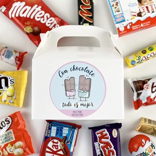 Pack Caja Regalo Chocolatinas Kinder Lacasito M&M Huesitos Kit Kat Happy Hippo Bueno Choco