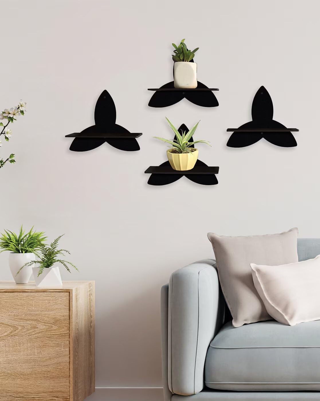 SiyaTrading Wooden Planter Stand Wall Shelves Shelf Art Hanging Decor Wall Mounted Floating Display Rack Storage Organizer for Kitchen Bedroom Living Room Decoration Items Gifting (Black Set Of 4) (B0D4VQ9RZZ) Amazon Price History, Amazon Price Tracker