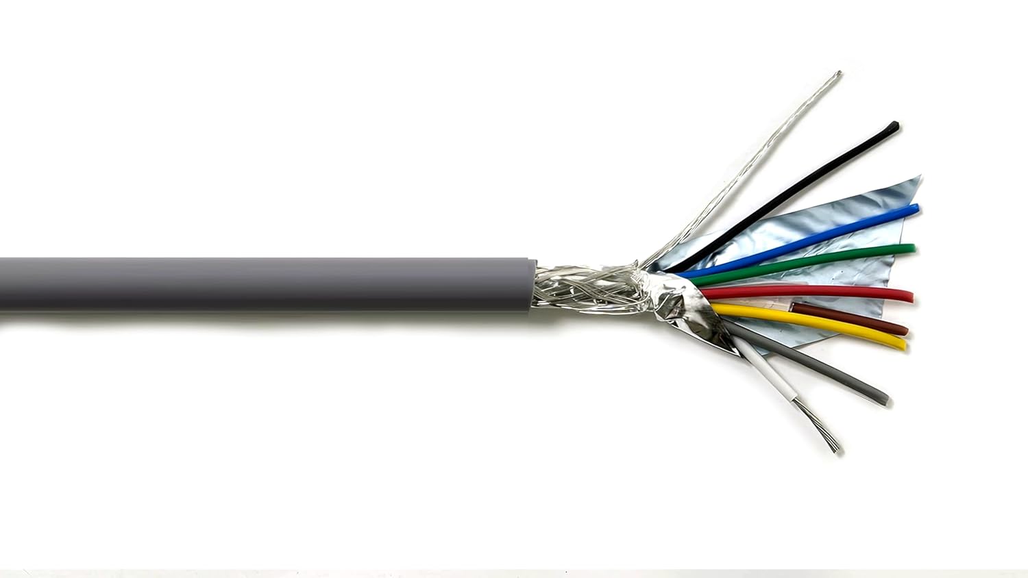 8C 22AWG AMESB Shielded Cable Wire (UL2464) - Flexible Str TC, PVC Ins, OS+Drain+TC BRD, PVC JKT for CNC Machine, Stepper Motor, VFD Spindle (Gray 50FT)