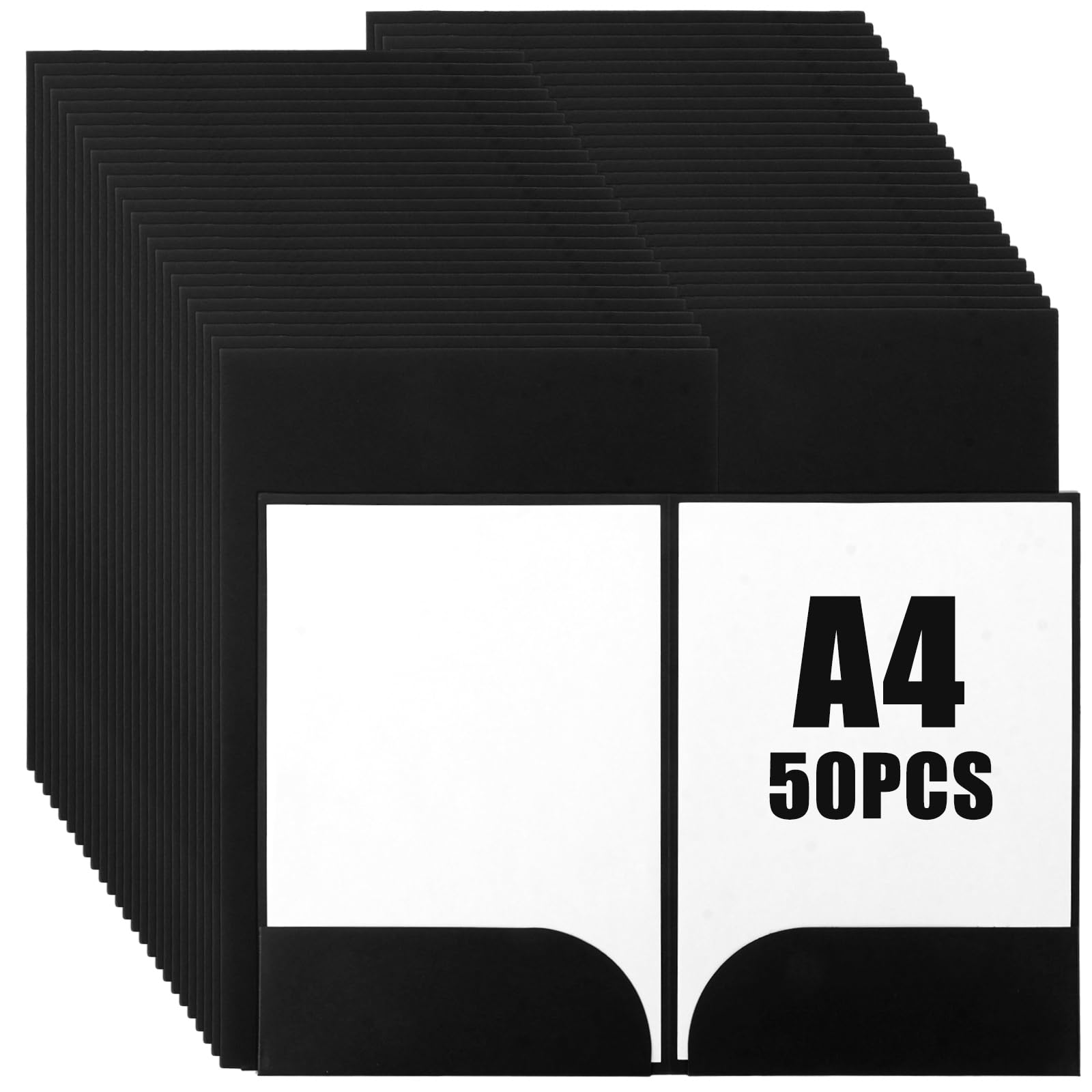 CYEER 50er Set Präsentationsmappe A4 Schwarz – Hochwertige Dokumentenmappe aus Karton mit Visitenkartenschlitz – Elegante Sammelmappe für Business, Angebote, Bewerbungen & Projekte