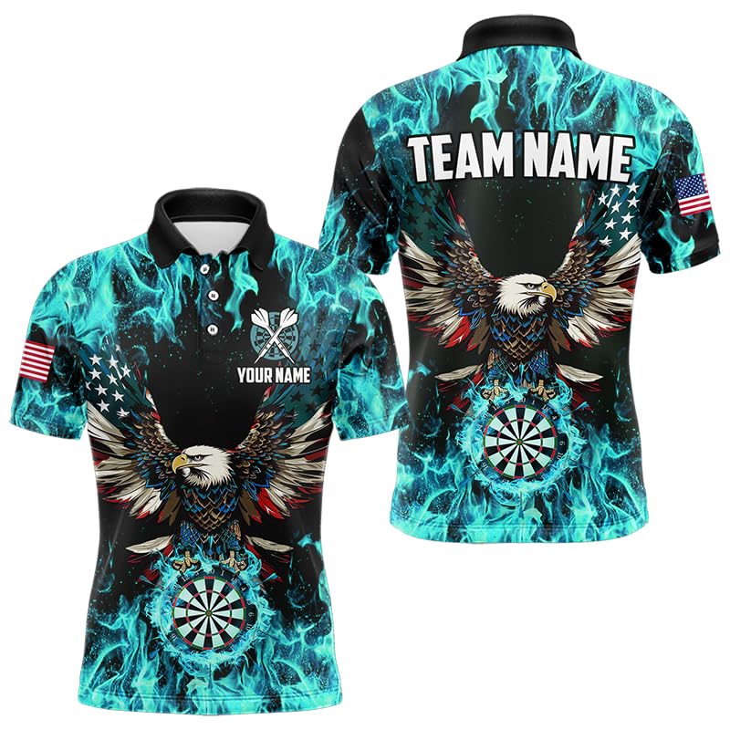 ChipteeAmz Blue Purple Flaming American Flag Eagle Custom Dart Shirts for Men Women Patriotic Darts Team Jersey Personalized3