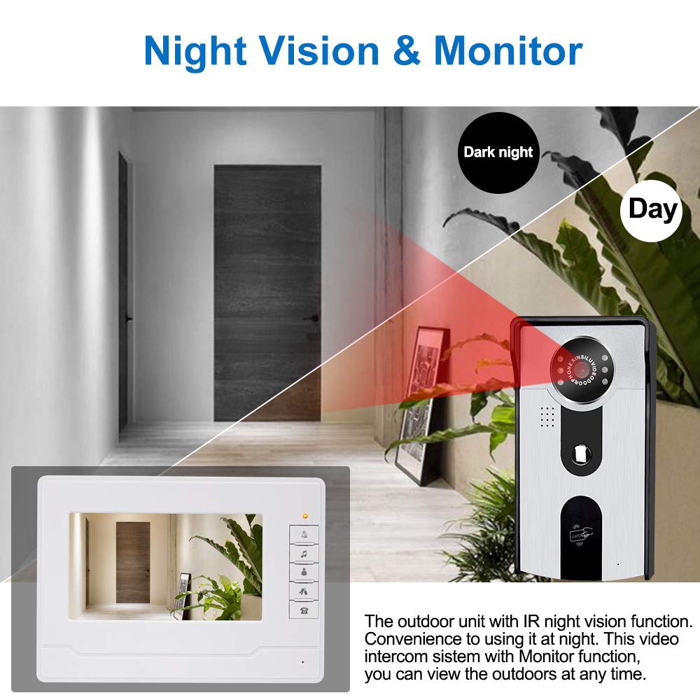 KDL 7 pulgadas Sistema de Intercomunicación Video del Teléfono de la puerta del timbre con Audio bidireccional/IR visión nocturna/Color HD Monitor de cámara para seguridad en el hogar (2 Monitor)