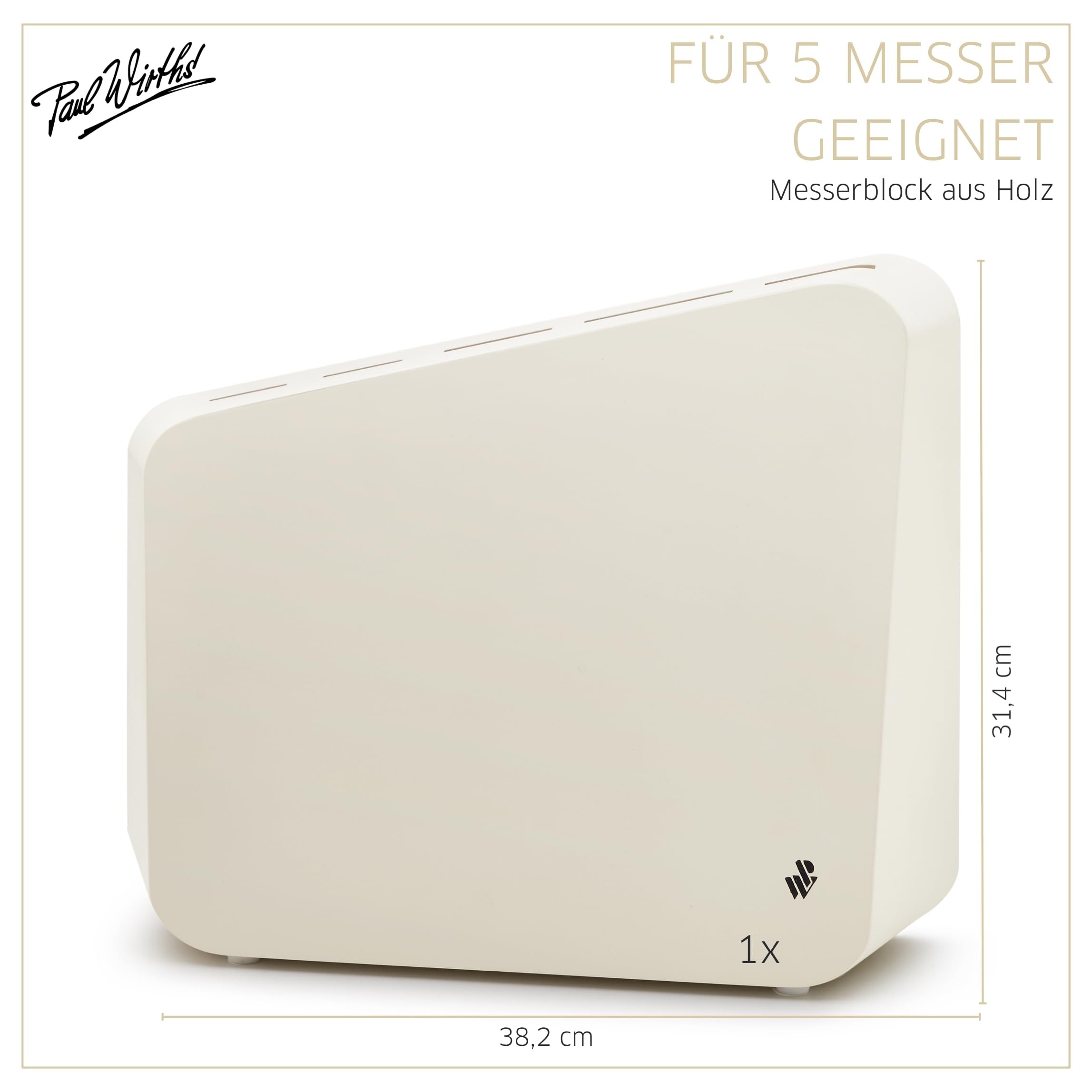 PW BLAZE Messerblock 5-tlg, MOV-Klingenstahl, Wengenholzgriffe | asymmetrisches Design, elfenbeinfarbener Block, Kochmesser 8", Tranchiermesser, Brotmesser, Allzweck- & Gemüsemesser
