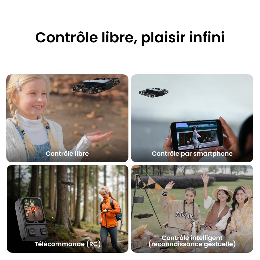 HOVERAir X1 Drone avec Camera, Drone Suivez-Moi avec Contrôle Mains Libres, Mine Drone avec Vidéo HDR, Trajectoires De Vol Intelligentes, Décollage de la Paume de la Mains Libres, Noir (Combo)