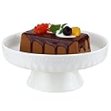 EIKS Ceramic Footed Bowl Display Stand Plate for Serving Fruit Salad Nuts Desserts Ice Cream Pudding (Dia. 8-inch)