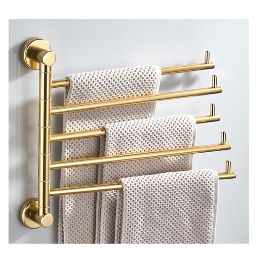 LMYSXAOZ Swivel Towel Rack Bar Rails for Bathroom, Wall Mounted Folding Arm Swing Out Hand Gold Finish Hanger Holder Space Saving Laundry, Kitchen 5Bars