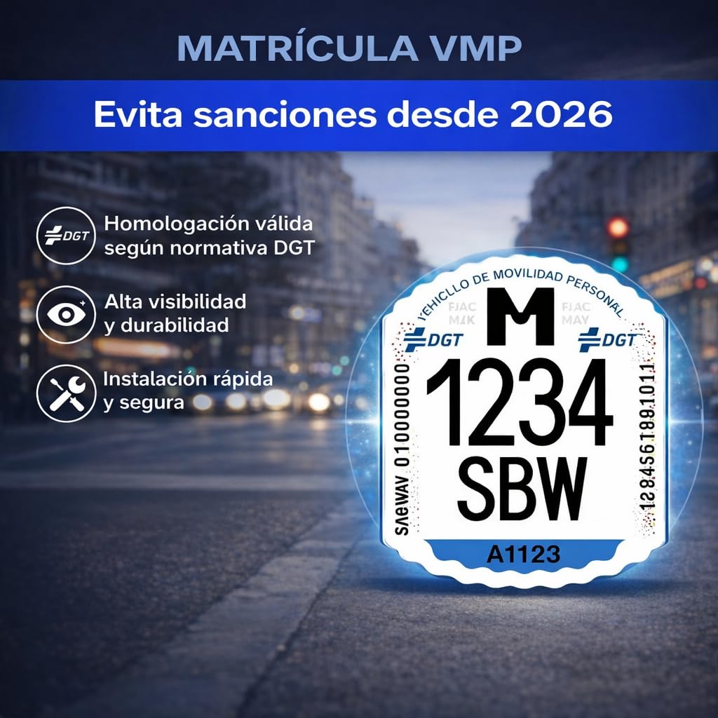 Matrícula Patinete Eléctrico VMP Homologada DGT 2026 – Etiqueta Adhesiva Identificativa Personalizada con Tus Datos – Obligatoria Vehículos Movilidad Personal – Evita Multas