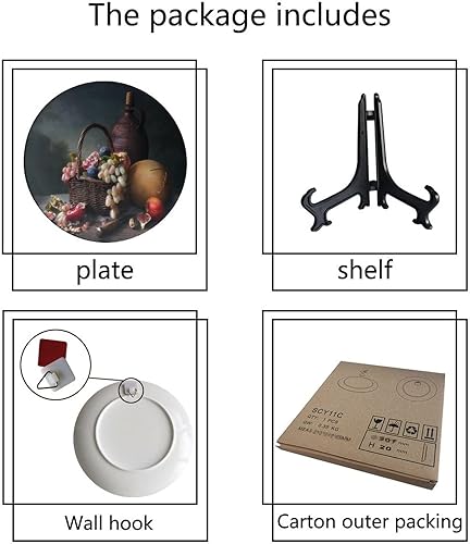 Miniatura 4 de Still Life - Plato decorativo de cerámica de frutas, plato decorativo de uvas y granadas, con soporte vertical, placa de porcelana artística, apto